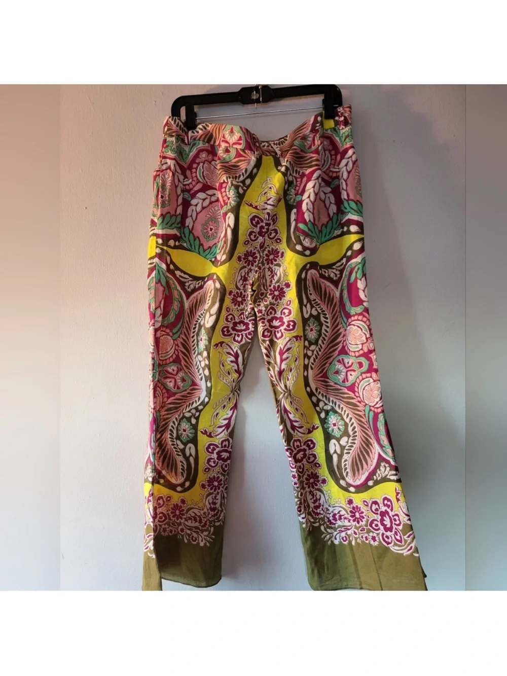 Zara Multicolor boho maximalist print linen blend pants XL
